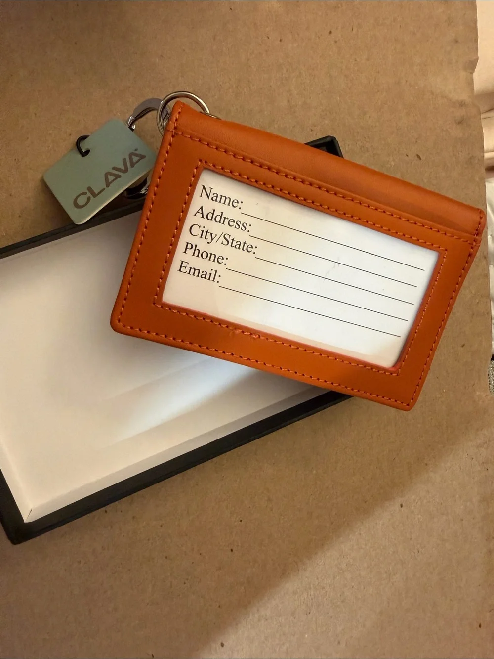 Orange Leather Card Holder Key Wallet CLAVA